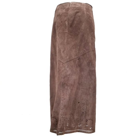 Siena Studio Laser-Cut Brown Suede Maxi Skirt 4 - Picture 2 of 7